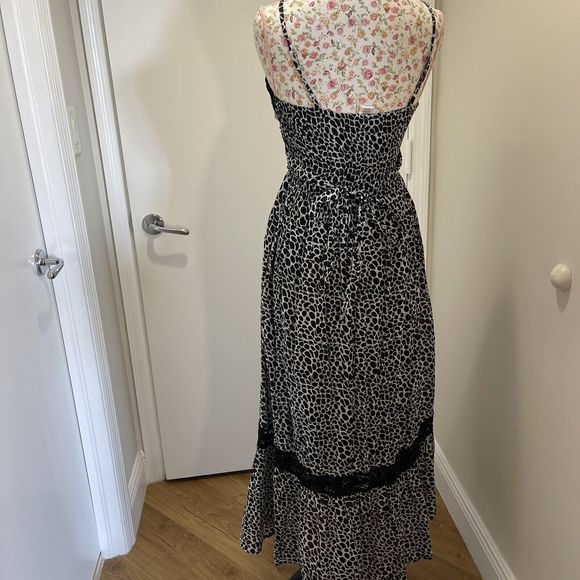 Papillon Womens Dress S Bohemian Sleeveless Maxi White Black V-neck Flowy - Picture 3 of 11